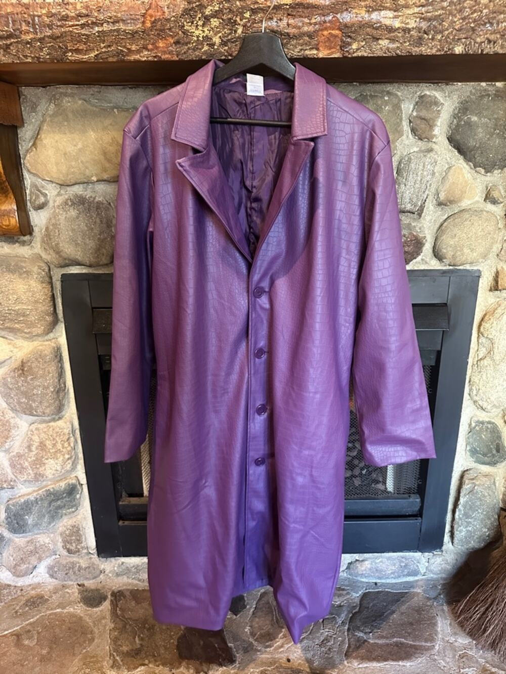 Purple Faux Leather Trench Coat - Classic Men's Long Coat